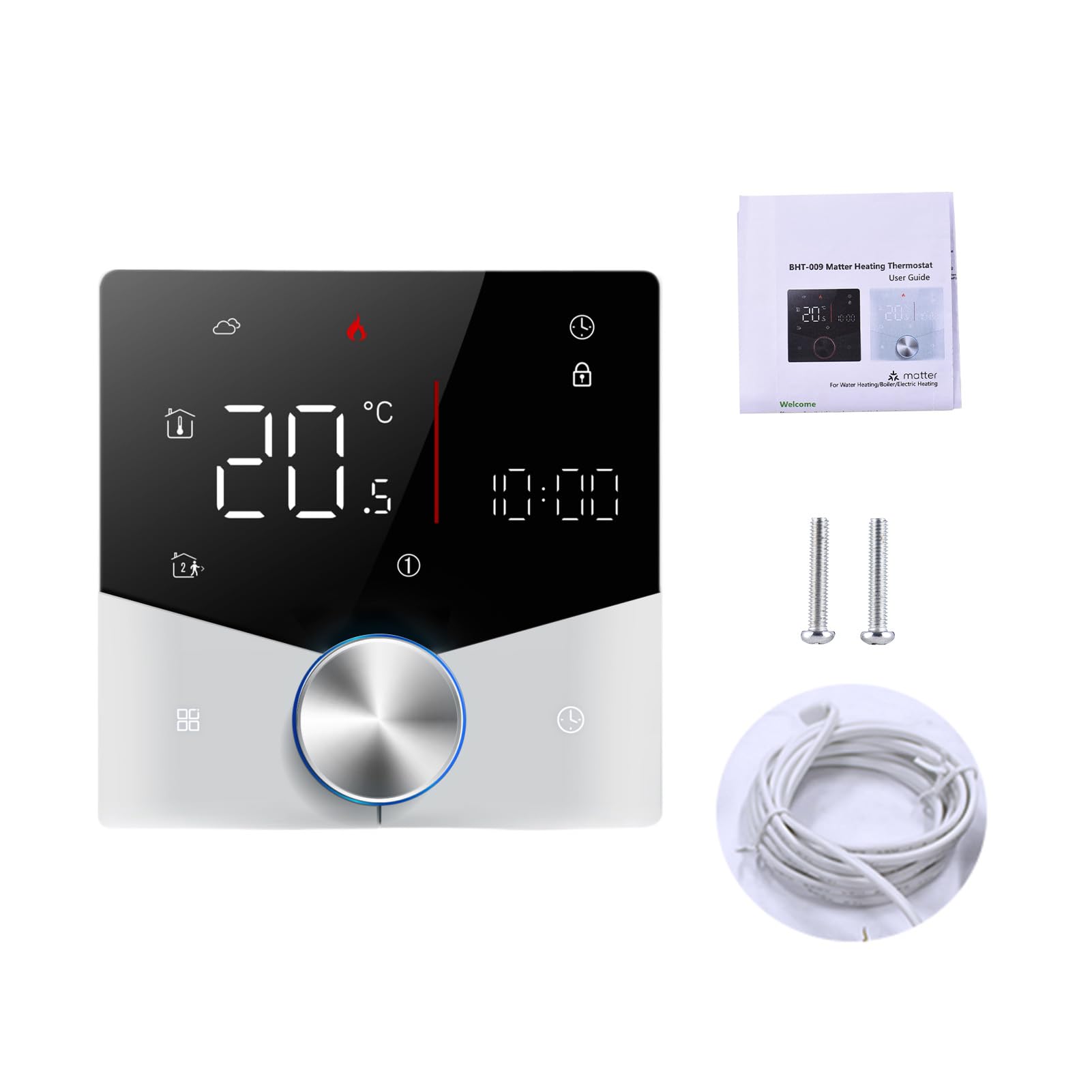 Garosa Drahtloser Matter-Thermostat, Digitaler, Programmierbarer WiFi-Thermostat mit Touchscreen und Sprachsteuerung für die Heizung zu Hause bei 41 Bis 95 Grad Fahrenheit (Elektrische Heizung)