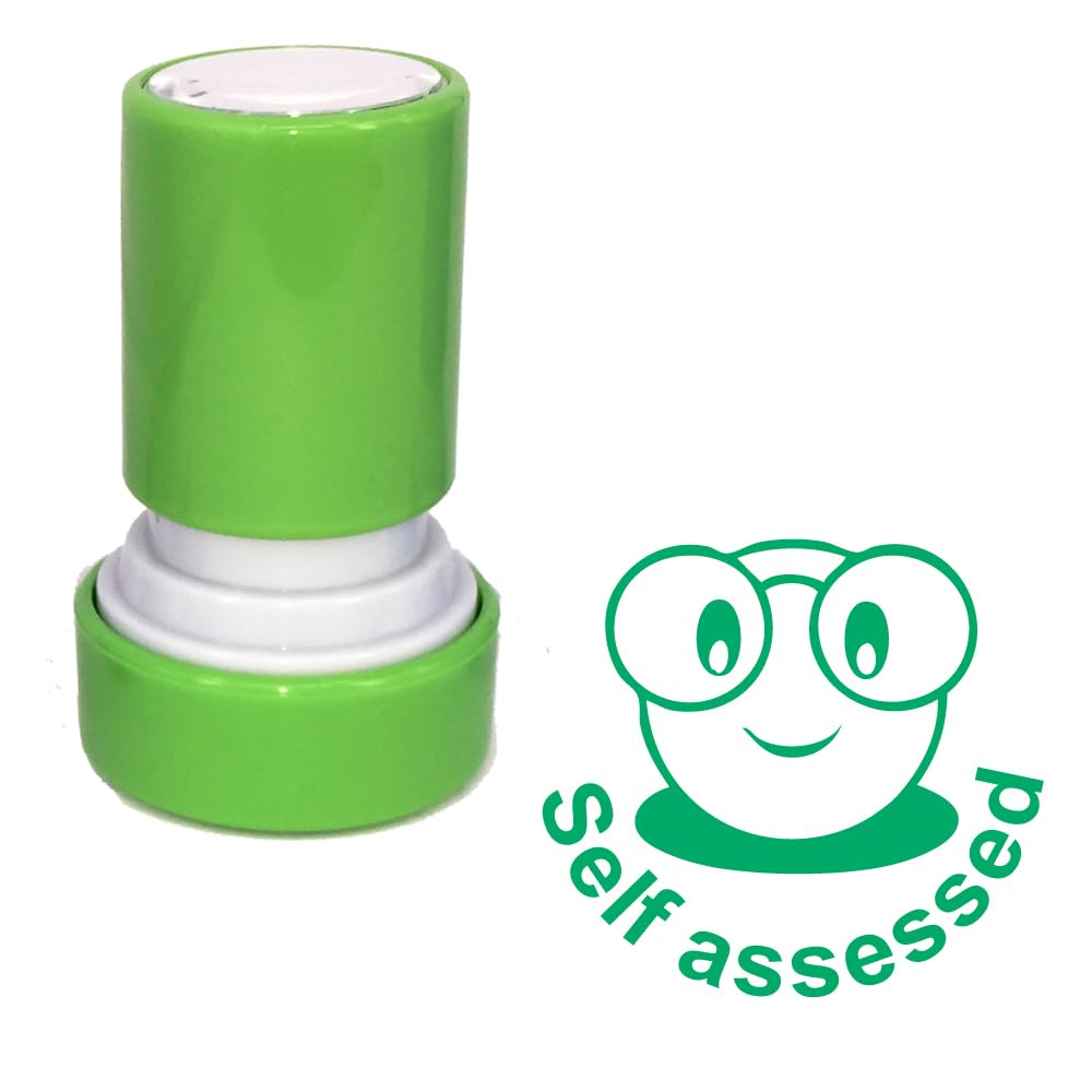 Self Assessed Smiley Face Self-Inking Teacher Stamp - Green Ink