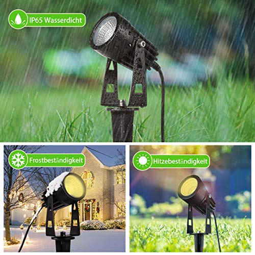 Gartenbeleuchtung B-right 6 in 1 Gartenleuchte mit Erdspieß, 6er Set 3W Gartenstrahler mit Stecker, Gartenlicht Gartenlampe mit Kabel, 1800 Lumen, IP65 Wasserdicht Rasenstrahler Rasenlicht für Außen - 4