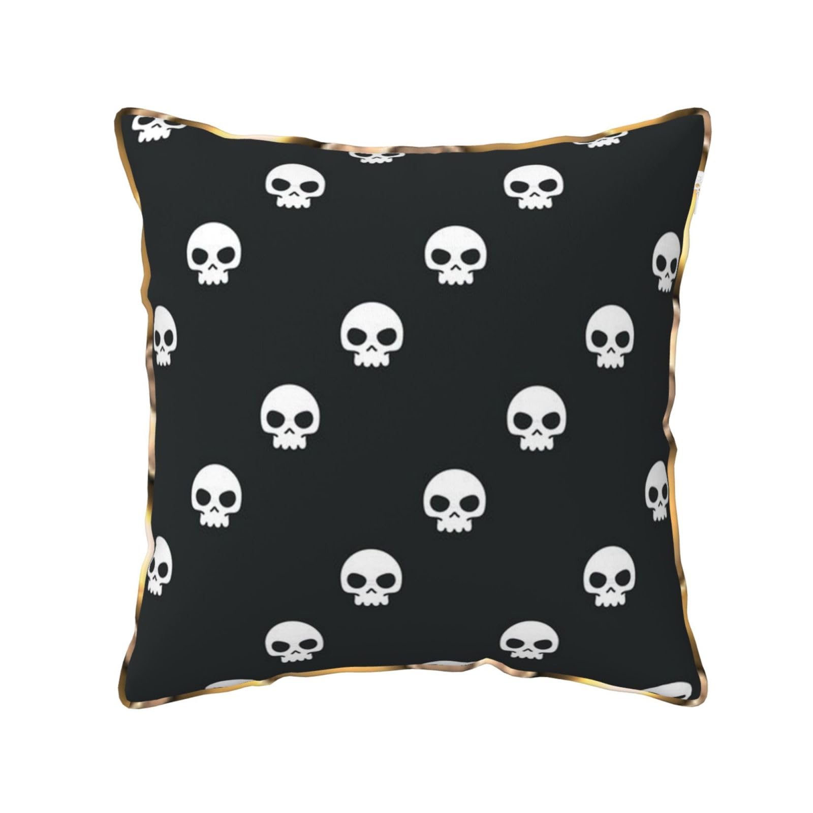 AUBKFELD Skull Printed Velvet Cushion Cover 45x45 CM with Gold Edging Strip, Square Pillowcase Soft Throw Pillow Covers Case Decorative for Living Room Sofa Couch Bed Bench