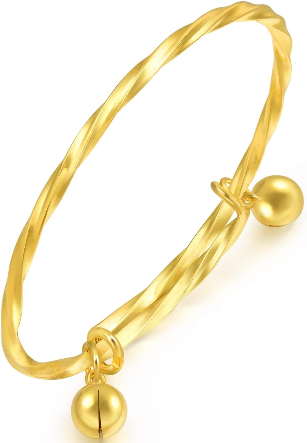 CHOW SANG SANG 999.9 24K Gold Chinese Gifting Collection Price-by-Weight 5.61g Gold Twisted Chain with Bells Bangle for Tiny Size 13195K | Adjustable Size