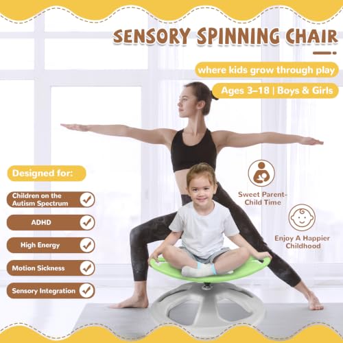 Image of Zhenx Spinning Chair for Autistic Kids with Handles - 220lbs Capacity Sensory Swivel Seat - Sensory Toy for Teens with ADHD /Autism - Sit & Spin Calming Gift to Improve Focus & Body Balance (Green)
