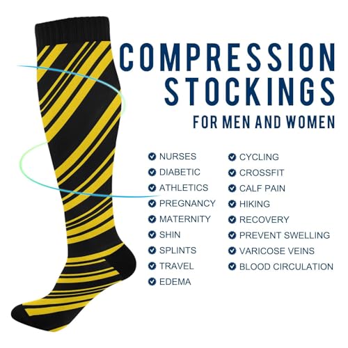 Black Yellow Striped Women's Compression Socks for Women Men Knee High Socks Long Circulation4