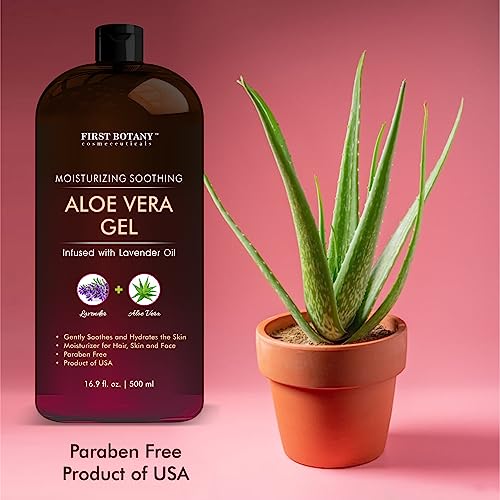 First Botany Pure Aloe Vera Gel - With 100% Fresh & Pure Aloe Infused With Lavender Oil - Natural Raw Moisturizer For Face, Skin, Body, Hair. Perfect For Sunburn, Acne, Razor Bumps 16.9 Fl Oz #TOP4