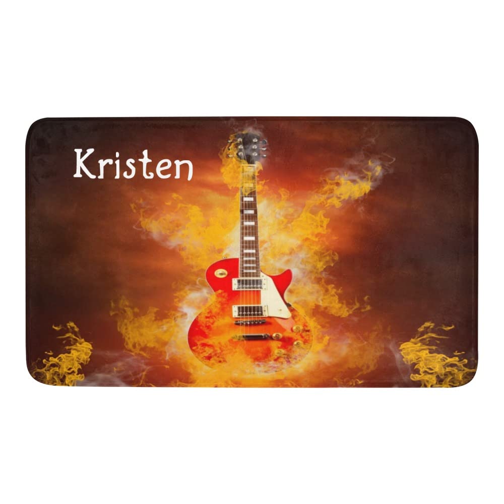 XOZOTY Personalized Doormat with Burning Guitar Custom Indoor Outdoor Welcome Entrance Door Mat Area Rug Home Decor 30 x18 Inch