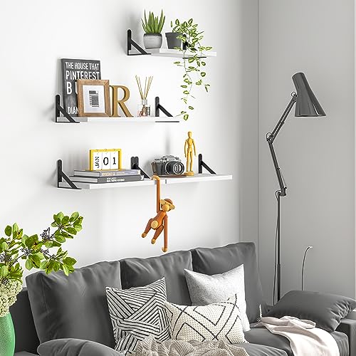 Image of YGEOMER White Floating Shelves for Wall, Different Sizes Rustic Wall Shelves for Living Room, Bathroom, Bedroom, Kitchen, Home Decor (Set of 4)