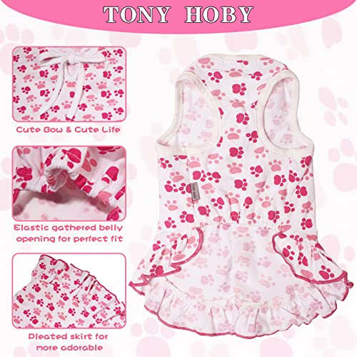 Tony Hoby Adorable Paws Pet Dog Dresses Dog Shirts Cotton For Small Cute Dogs (Pink&White, M) #TOP3