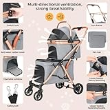 MAMIZO Doppelter Hundebuggy, Haustiere Buggy bis 15 kg, Faltbar 2 Etagen Hundewagen, Katzenbuggy für 2 Etagen mit 4 PCS verschleißfeste PU-Räderr, Hundebox Transporttasche, Grau