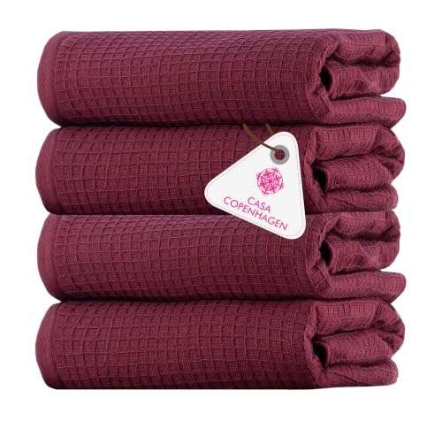 Image of Casa Copenhagen, Egyptian Cotton - Waffle Terry Towel 4 Piece 100% Cotton Large Bath Towel Set - Burgundy