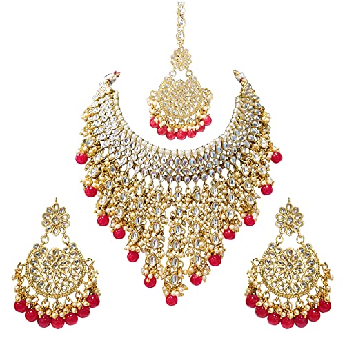 Peora Kundan Faux Pearl Necklace & Jewellery Set Gift for Women