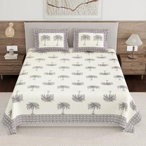 Image of Living Roots Ethnic Jaipur Block Print Double Cotton Bedsheet & 2 Pillow Covers, for Mattress Upto 6 inches Thick, No Colour Bleeding, Dark Maroon Colour, King Size 90 * 108 inches, 120TC (608-A)