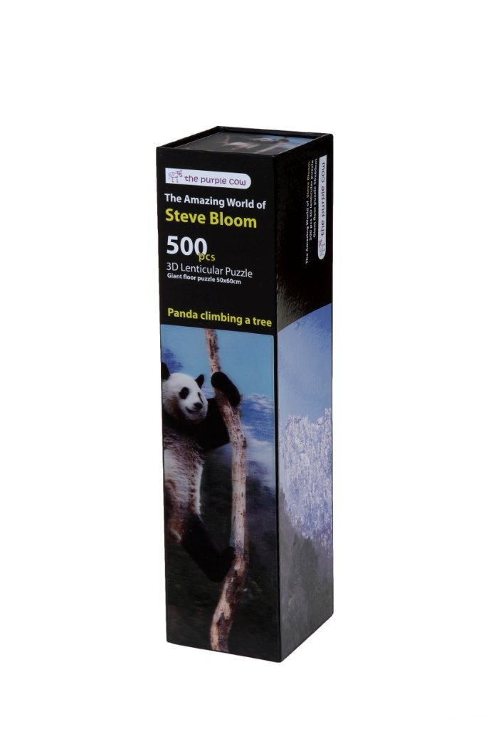 The Purple Cow 3D Lenticular 500Pcs Jigsaw Puzzles Games- Panda Climbing A Tree from The Amazing World of Steve Bloom - Animals Game Puzzle Set - Ages 6-Year-Old & Up. 500 Pcs