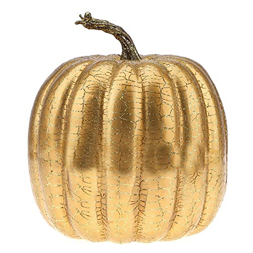 Kepfire 1 Pcs Simulation Fake Pumpkin Shiny Crack Artificial Realistic Halloween Thanksgiving Autumn Decoration Kitchen Party Table Ornament - Gold