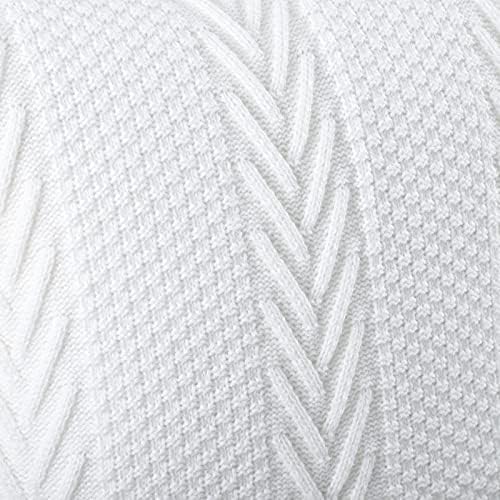 Mandioo Cotton Knitted Decorative Throw Pillow Covers Soft Cozy Outdoor Cushion Cases Luxury Modern Pillowcases for Couch Sofa Bed 18x18 Inches White