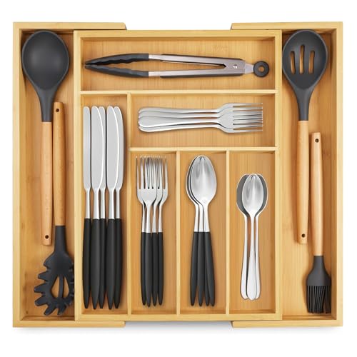 Organizador de Utensilios, Bandeja para Cubiertos Expandible con 8 Compartimentos, Organizador de Cubiertos para Cocina, Dormitorio, Salón, Vajilla