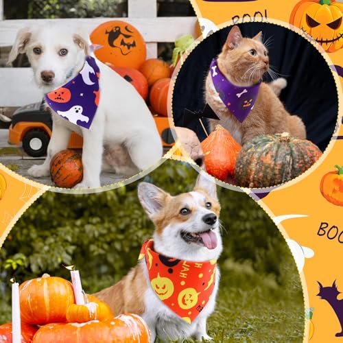 Image of Abbylike 50 Pcs Halloween Dog Bandanas Bulk, Pumpkin Ghost Bat Skull