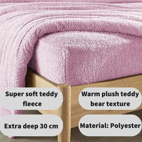 Olivia Rocco Teddy Fleece Extra Deep Fitted Sheet Cosy Warm Fluffy Fitted Bed Sheets, Blush Pink King - Image 3