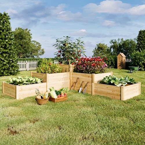 AMERLIFE 3-Tier Raised Garden Bed for Outdoor Gardening, Fir Wood Planter Box with Dividers, Tool-Free Assembly, Garden Box Perfect for Vegetables, Herbs, and Flowers
