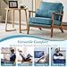 VINGLI Solid Wood Wide Armrests Accent Chair,Upholstered Mid Century Modern Chair with Pillow,Comfy Reading Chair Farmhouse Arm Chair,Chairs Living Room,Bedroom,Guest Room,Linen Fabric,Navy Blue
