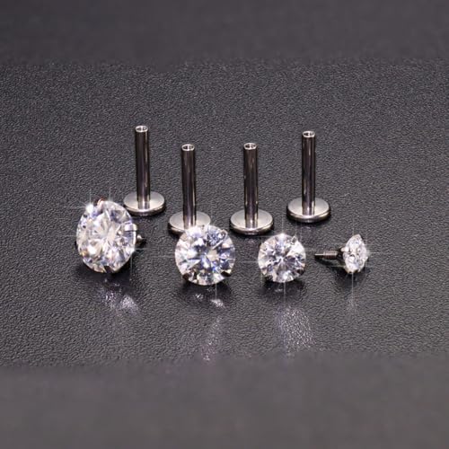 16G 18G Moissanite Earrings D Color VVS1 Clarity, G23 Titanium Internal Thread Flat Back Earrings, Silver Black Piercing Jewelry for Tragus Helix Conch Cartilage, Hypoallergenic Nose Stud for Women Men4