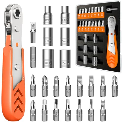 TUOLEWE 24 in 1 Right Angle Ratcheting Screwdriver Set with