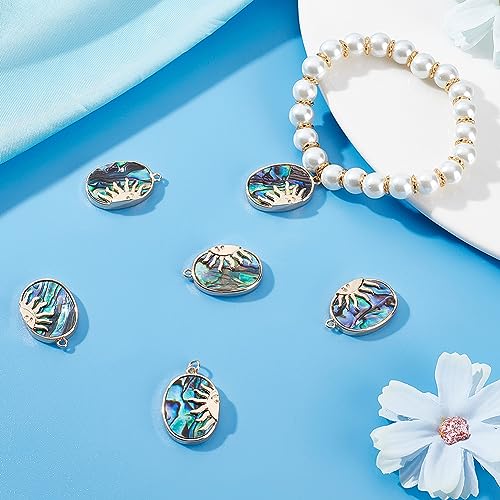 Beebeecraft 1 Box 6Pcs Abalone Shell Charms 18K Gold Plated Oval Paua Shell Charms Sun Colorful Pendant Charm for Earring Necklace DIY Jewelry Making 0.65x0.06In - Image 4