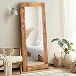 Full Length Mirror 58"x24" – Solid Wood Frame, HD Tempered Glass, Wall Mounted & Leaning, Rustic Modern Decor for Bedroom, Living Room, Entryway, Light Brown - Image 4