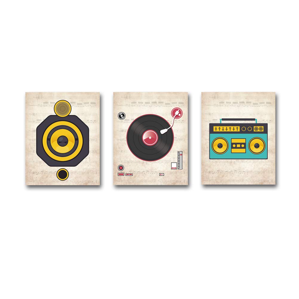 CHDITB Retro Musical Instrument Art Print, Modern Music Wall Art Prints Music Instrument Art Painting , Set of 3 Art Posters(8 " x10 ) Vintage Canvas Picture For Musician Concert Hall Classroom Decor
