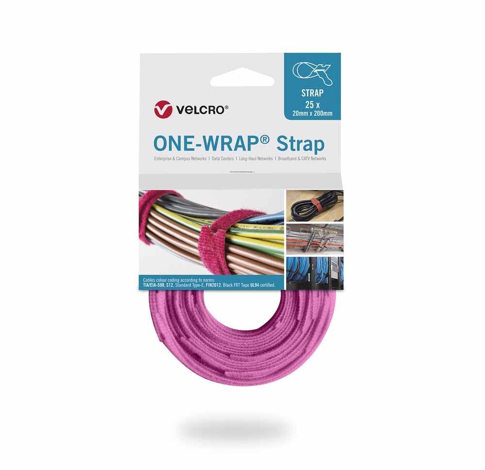 Marent Pink Velcro® Brand One-Wrap® Cable Ties 20Mm X 200Mm – | Reusable Hook & Loop Fastener Straps For Cable Management (25 Pack)