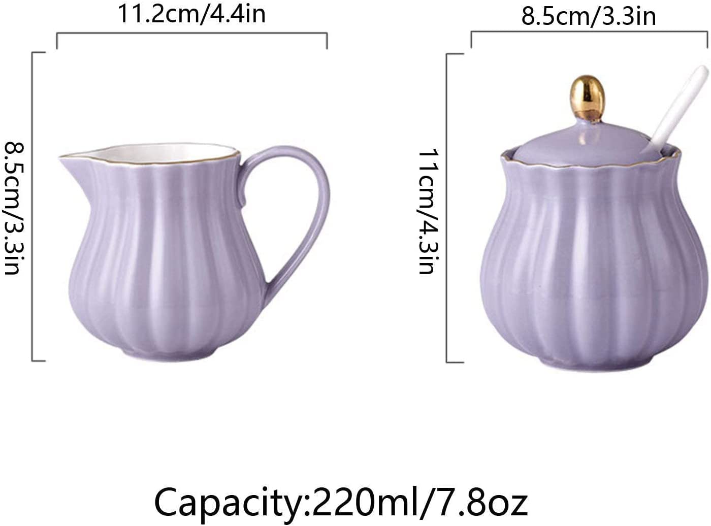 Vajilla, Lecheras, Azucarero con Tapa Y Jarra De Leche, Jarra para Crema Y Azúcar, Jarra para Leche, Juego para Servir Café - Rosa - Tarros De 220 Ml,Purple-220ml