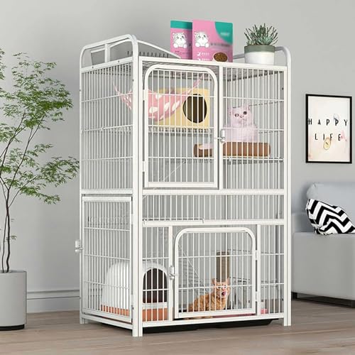 Kanduo キャットハウス 猫ケージ 大型 DIY 猫の囲い 3 段モルモットケージ ドアとはしご付き 小動物フェンス(White,86x61x140cm)