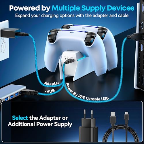 Image of P5 Controller Charger with Fast Charging AC Adapter, P5 Controller Charging Station Stand for PlayStation 5, Docking Station Replacement for P 5 Accessories Kits, White