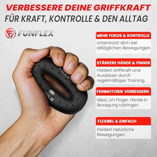 FUNFLEX Griffkraft Trainer Set -6-Teilig- Unterarmtrainer,Handtrainer Fingertrainer, Fingerstrecker, Finger Grifftrainer - Grip Ring, Hand & Unterarm Training