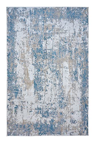 HeyCarpet Kurzflor Teppich für Wohnzimmer, Küche, Flur & Badezimmer (90x160 cm, grau, Taupe) -...