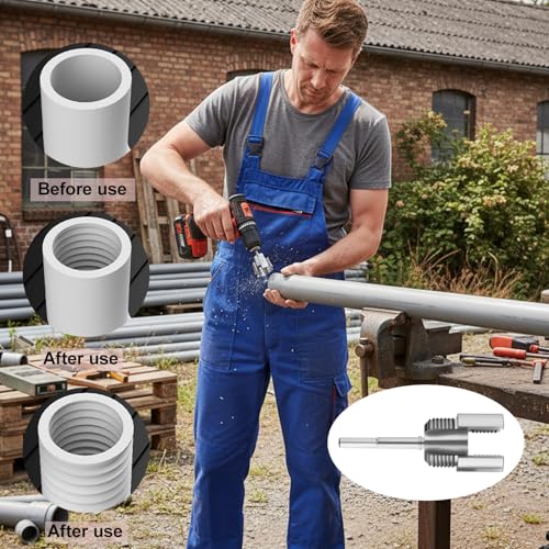 2 in 1 Innen- und Außenrohrgewindewerkzeug - Rohrgewindebohrer für PVC/PPR-Rohre, 1/2\ und 3/4\ Auslaufsicheres Gewinde, Kohlenstoffstahl, Interner Externer Rohreinfädler Werkzeug
