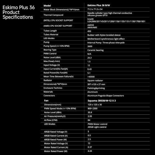 Image of Geometric Future Eskimo Plus 36-360mm AIO CPU Liquid Cooler - 30mm-Thick Squama 3003 PWM ARGB Fans x 3-1.5 L /min High-Flow Pump - Intel LGA 1851 /1700, AMD AM5 /AM4 - White, GEO-EPS-36W