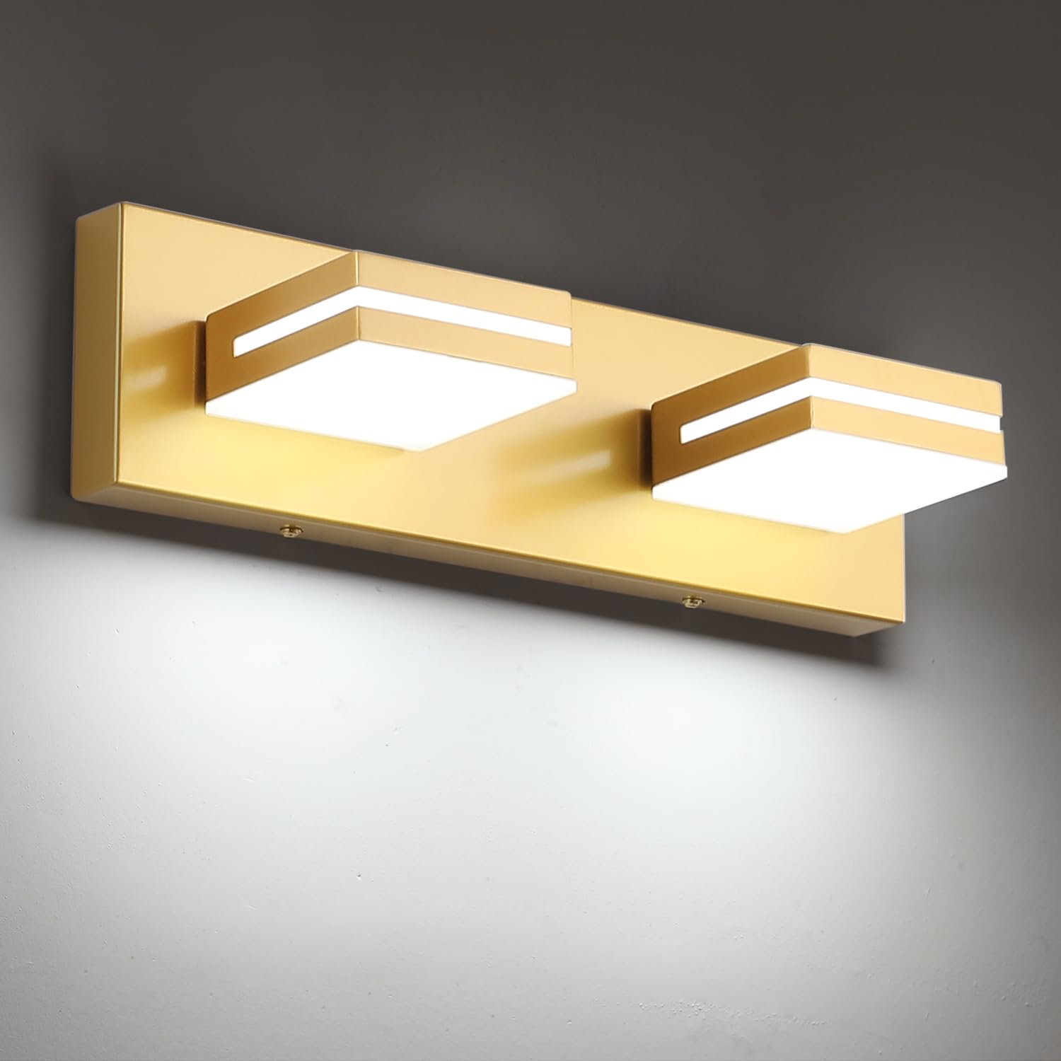 SineRise LED Modern Bathroom Vanity Light Fixtures, Modern Acrylic Bathroom Wall Lighting Fixtures Over Mirror, 2-Light, 15.5-Inch, Gold, White