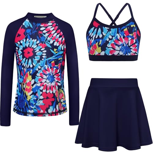 Girls Swimsuit Long Sleeve Swim Shirt 3 Piece Rash Guard for Girls Bathing Suit with Boyshorts Green 3T