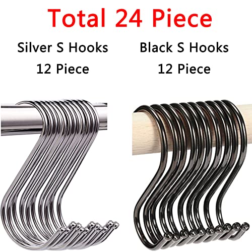 Anzhee 24Pack S Hooks S Shaped Hooks for Hanging Heavy Duty Metal Stainless Steel Hangers S Hook for Hanging Kitchen Utensils Bathroom Bedroom Office - Image 2