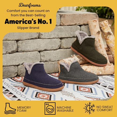 Image of Dearfoams Men's Memory Foam Indoor House Slippers Brixen Ankle Boot House Shoes - Gifts for Men
