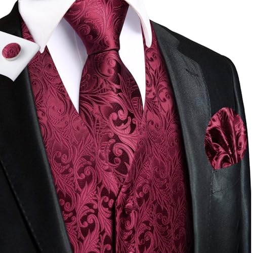Hi-Tie Silk Mens Suit Vests and Tie Set Lapel Pin Gold Tie Clip Paisley Floral Casual Waistcoat Tuxedo Wedding Party Business2