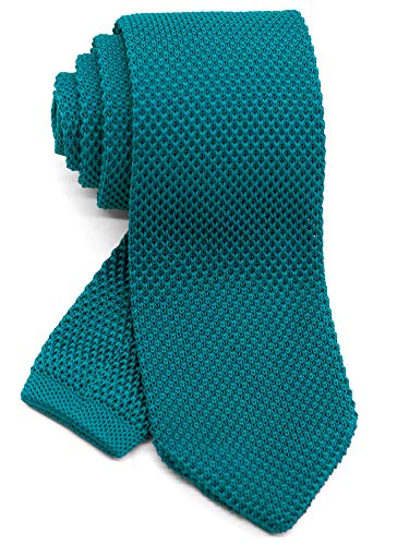 WANDM Men's Pointed Knit Tie Necktie Width 2.75 inches Washable Solid Color and Gift Box, Teal Blue