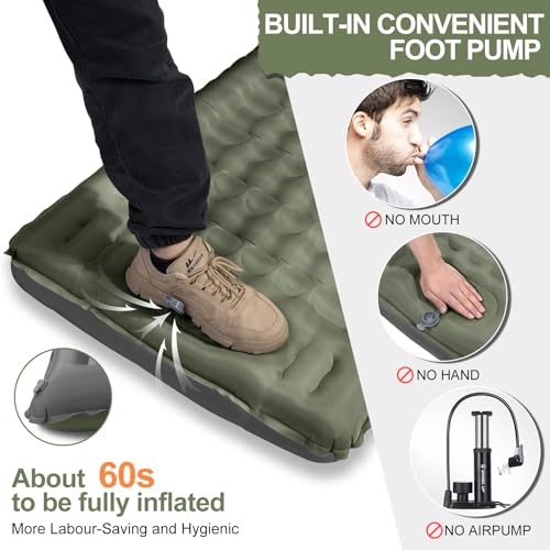 WARMTUYO Isomatte Camping, 12CM Verdicktes Aufblasbare Matratze Kleines Packmaß, Wasserdicht Luftmatratze Outdoor mit Fußpressepumpe und Kissen, Anti-Ripstop Schlafmatte für Wandern und Strand 4