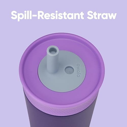 Miniatura 10 de Owala Vaso de acero inoxidable con aislamiento para niños con popote flexible resistente a derrames, fácil de limpiar, botella de agua para niños