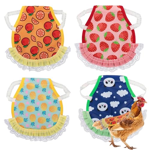 Prebafo 4Pcs Chicken Saddle for Hens, Waterproof Printed Hen Saddle, Elastic Chicken Aprons for Protection, Feather Protection Vest for Real Chickens