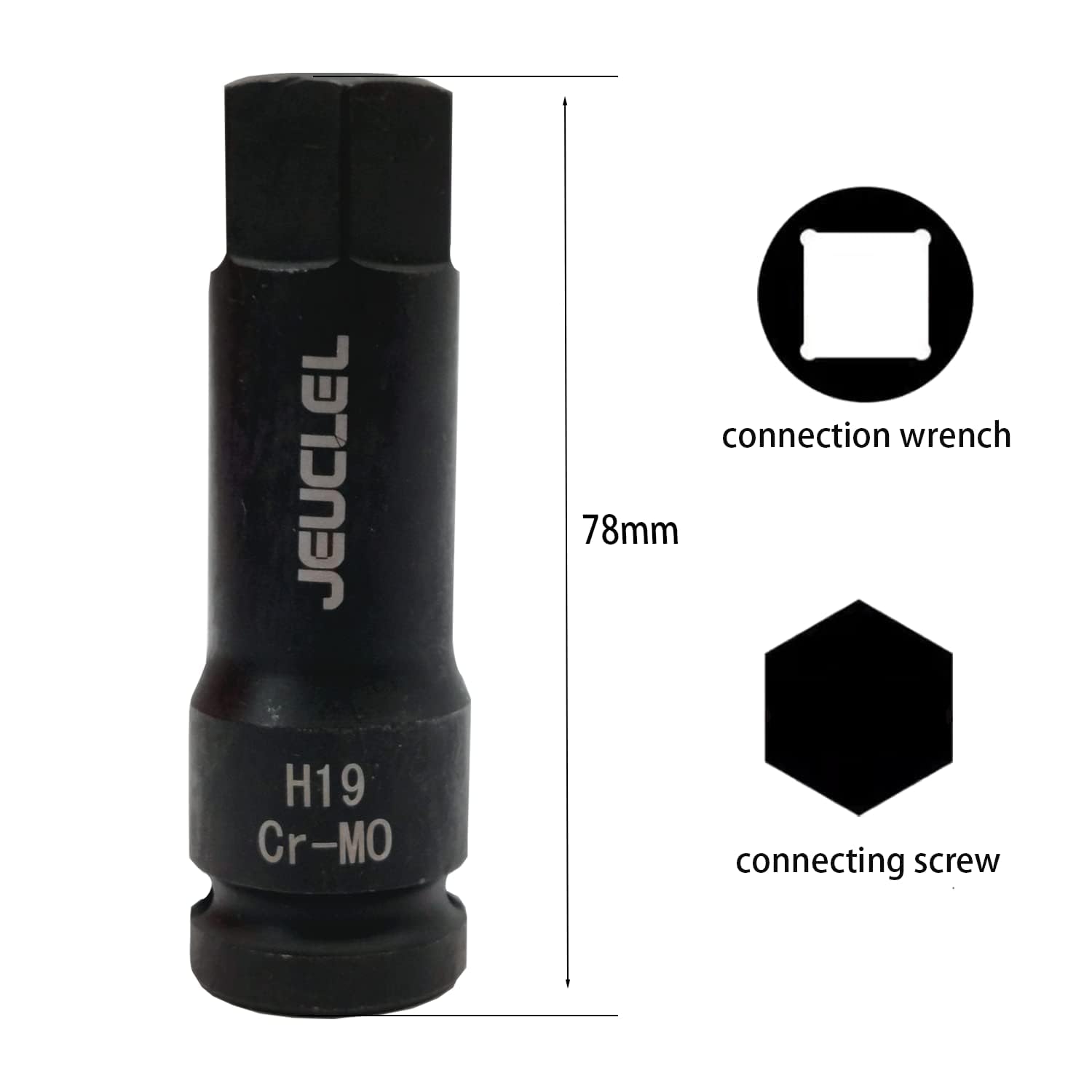 JEUCLEL 19mm Hex Impact Bit Socket, H19 1/2-Inch Impact Drive Allen Socket - Image 2