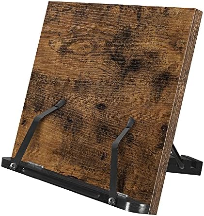 SONGMICS Cookbook Stand, Foldable Cookbook Holder, Recipe Book Holder with Clips, 5-Angle Adjustable, for Kitchen, Rustic Brown ULLD112B01