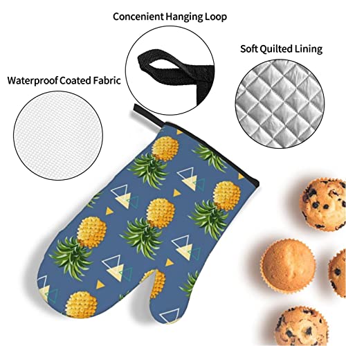 Gold Pineapple Background Printed Oven Mitts And Pot Holders Heat Resistant Potholders Oven Gloves And Pad For Baking Kitchen Grilling - 4 Set #TOP5