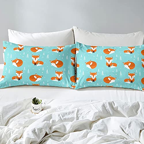 Loussiesd Kids Quilted Bed Cartoon Fox Print Bed Cover Single Animal Theme Winter Summer Bedspread Ultra Soft Comfortable Microfiber Forest Fox Pattern for Women Men Bedroom - Image 4