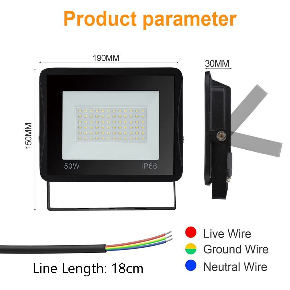 Randaco Proyector LED Exterior, 50W 4250LM 6000K Blanco Frío Super Brillante Focos LED Exterior, Impermeable IP66 Resistente al agua Foco LED para Patio,Estadio, Paquete de 10 (Sin Enchufe)